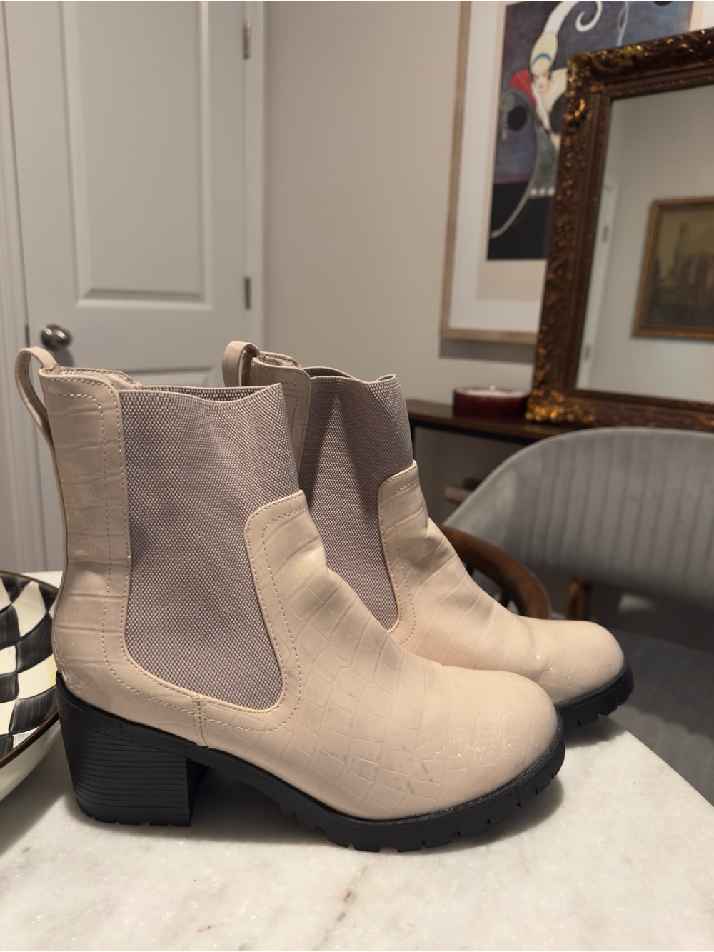 Coconuts by Matisse Cream Croc-Embossed Chelsea Ankle Boots